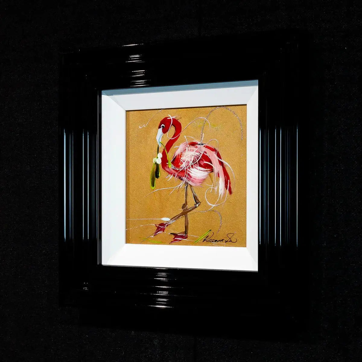 Festive Flamingo - Original - SOLD by artist Rozanne Bell - Wyecliffe Galleries