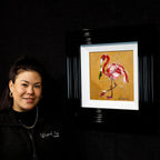 Festive Flamingo - Original - SOLD by artist Rozanne Bell - Wyecliffe Galleries