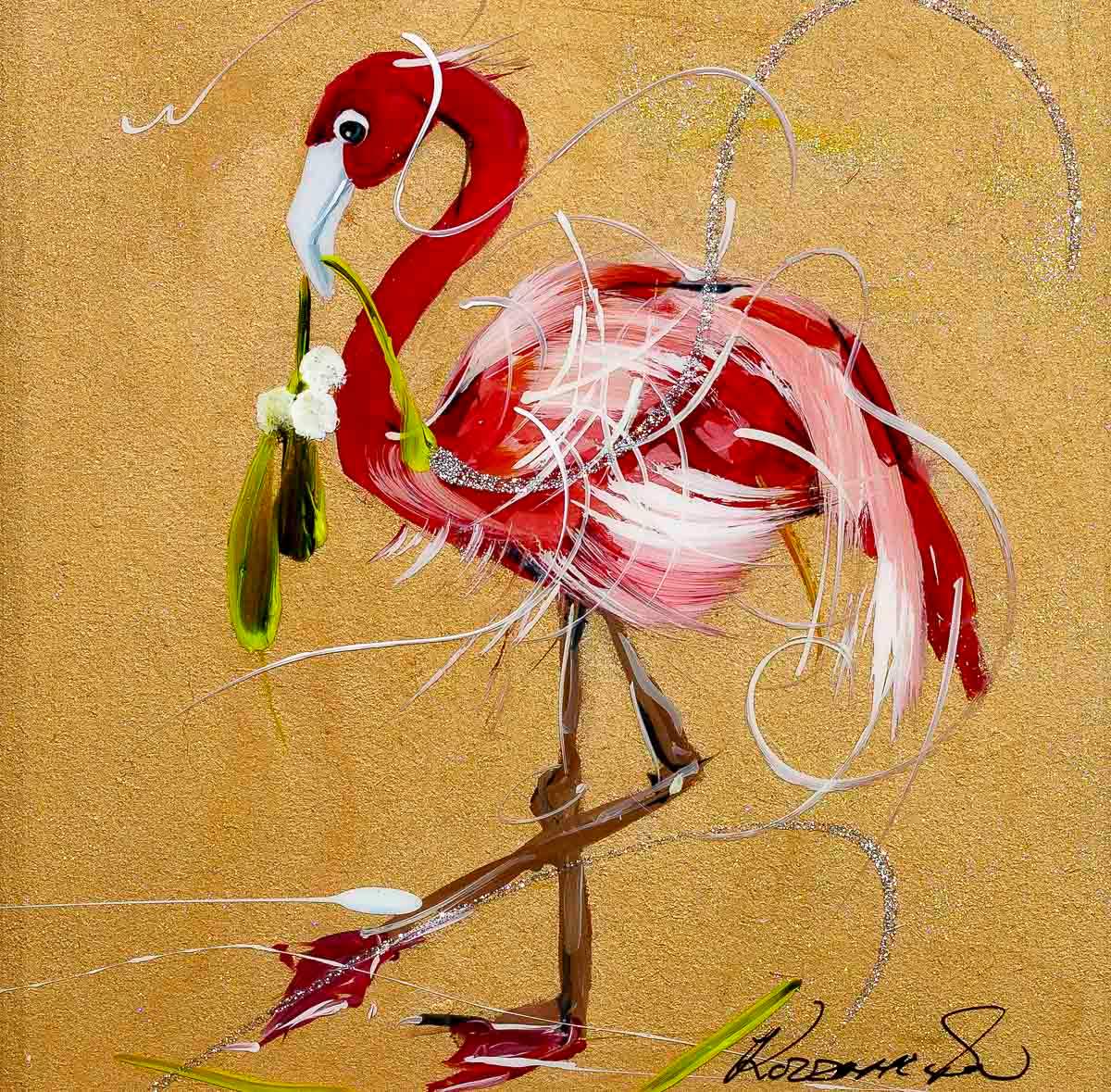 Festive Flamingo - Original - SOLD by artist Rozanne Bell - Wyecliffe Galleries