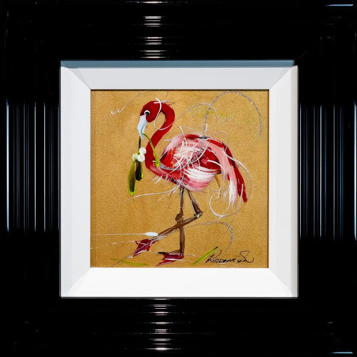 Festive Flamingo - Original - SOLD by artist Rozanne Bell - Wyecliffe Galleries