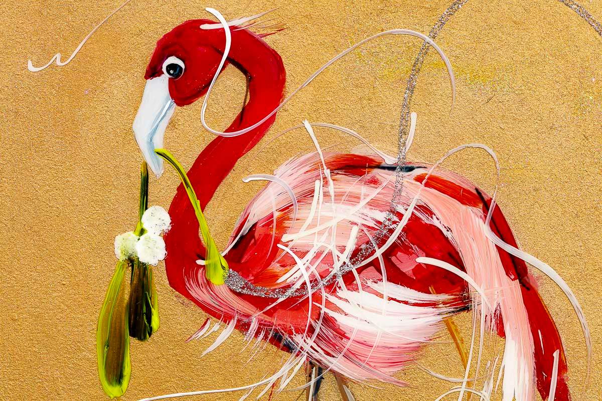 Festive Flamingo - Original - SOLD by artist Rozanne Bell - Wyecliffe Galleries
