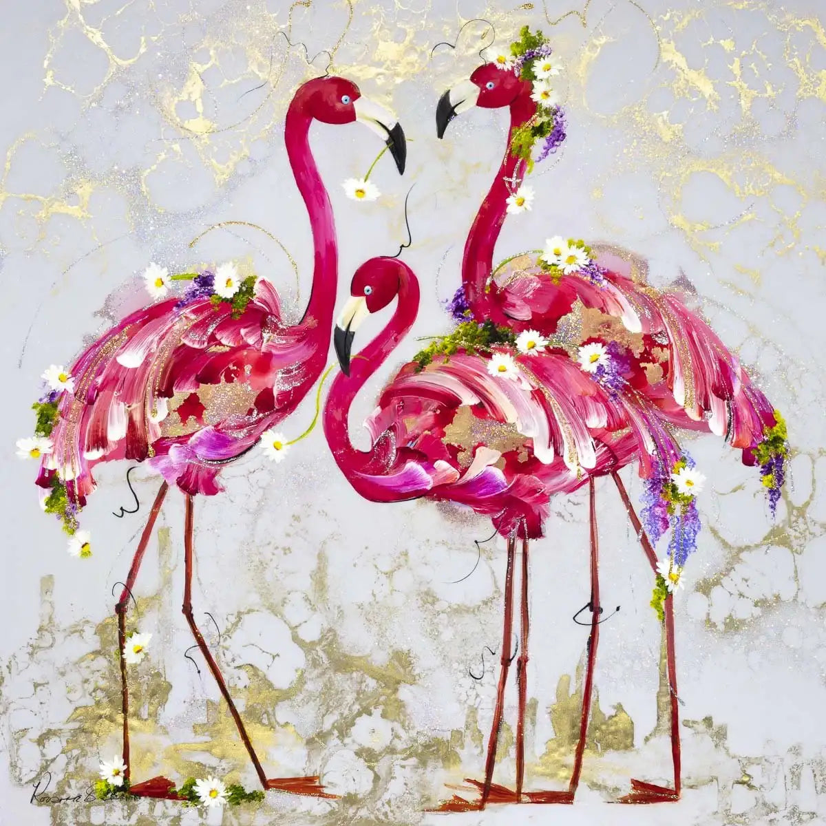 Flamingo Flamboyance - Original - SOLD by artist Rozanne Bell - Wyecliffe Galleries