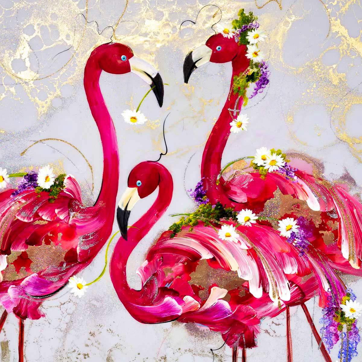 Flamingo Flamboyance - Original - SOLD by artist Rozanne Bell - Wyecliffe Galleries