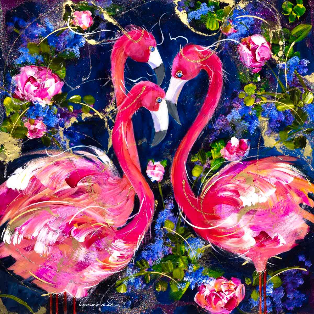 Flamingo Flock - Original - SOLD by artist Rozanne Bell - Wyecliffe Galleries