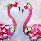 Flamingo Friends - Original - SOLD by artist Rozanne Bell - Wyecliffe Galleries