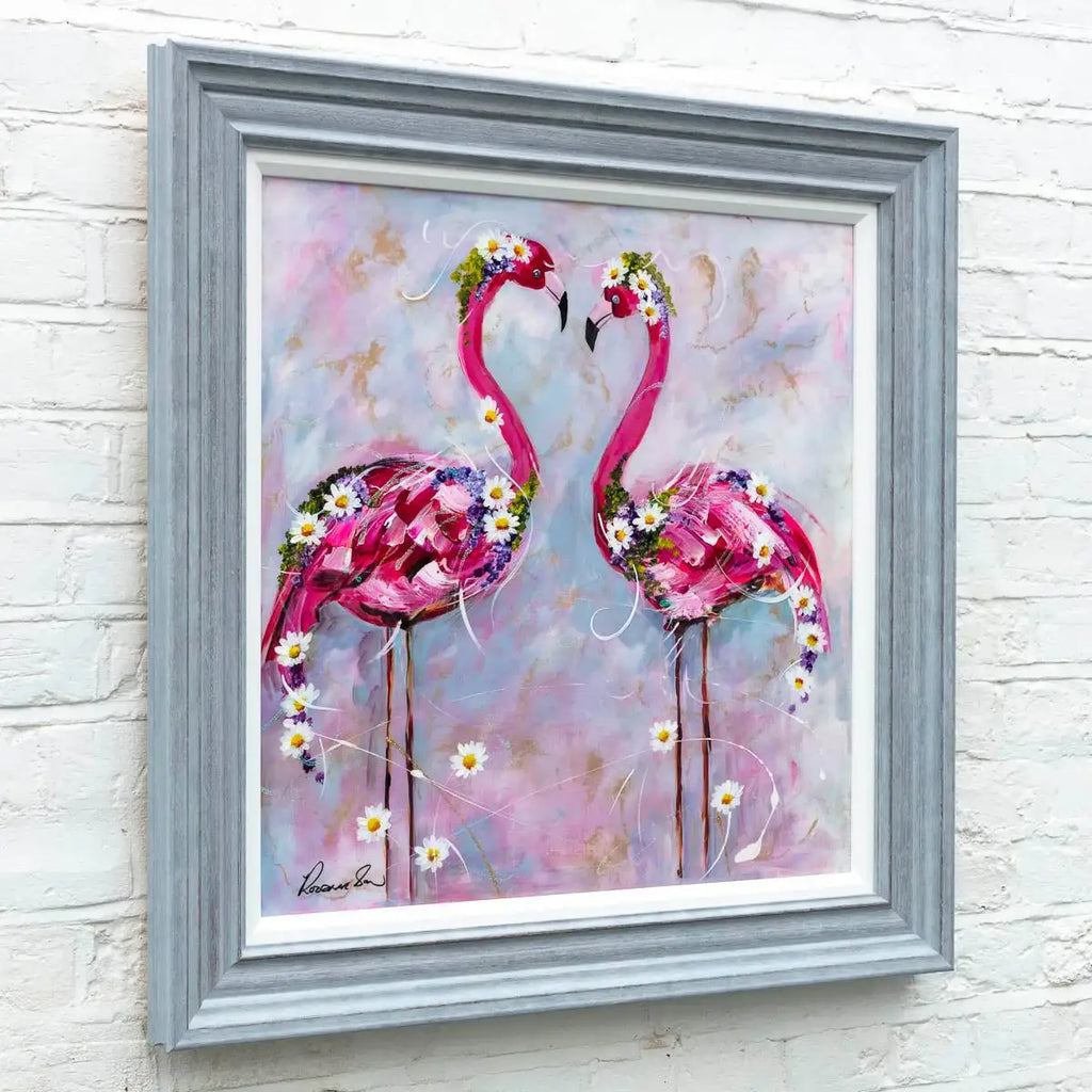 Flamingo Friends - Original - SOLD by artist Rozanne Bell - Wyecliffe Galleries
