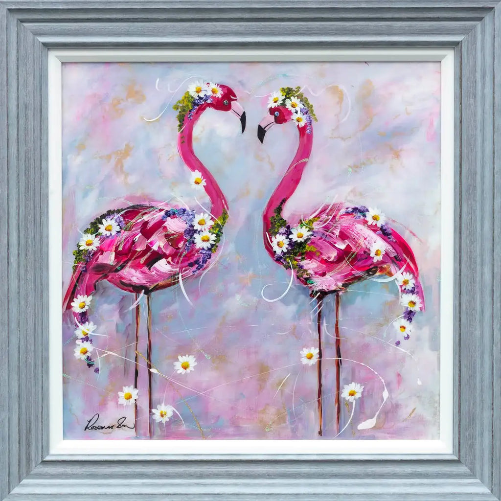 Flamingo Friends - Original - SOLD by artist Rozanne Bell - Wyecliffe Galleries