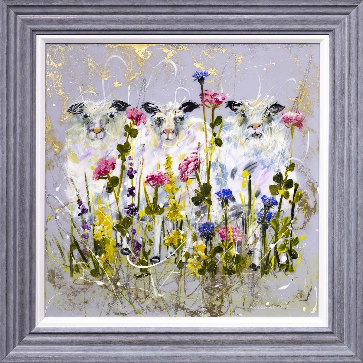 Flock in the Flowers - Original Rozanne Bell Framed