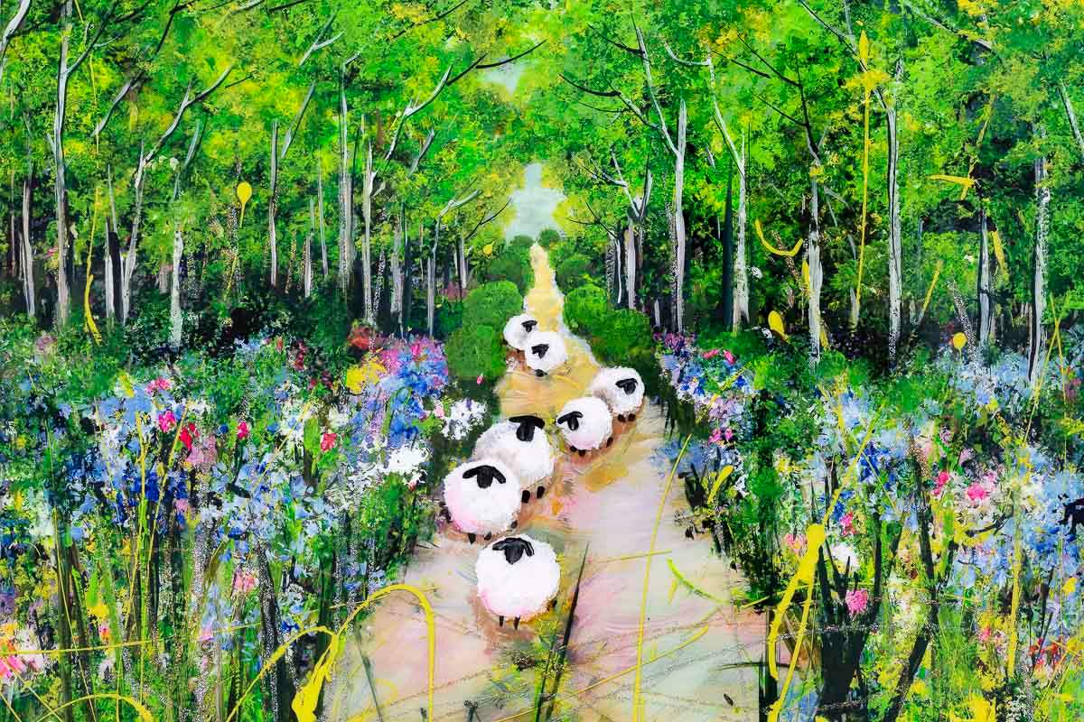 Flocking Through the Forest - Original SOLD by artist Rozanne Bell - Wyecliffe Galleries