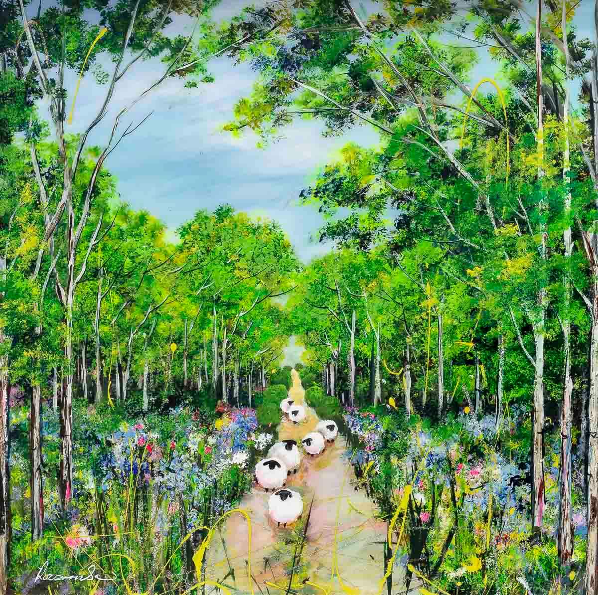 Flocking Through the Forest - Original SOLD by artist Rozanne Bell - Wyecliffe Galleries