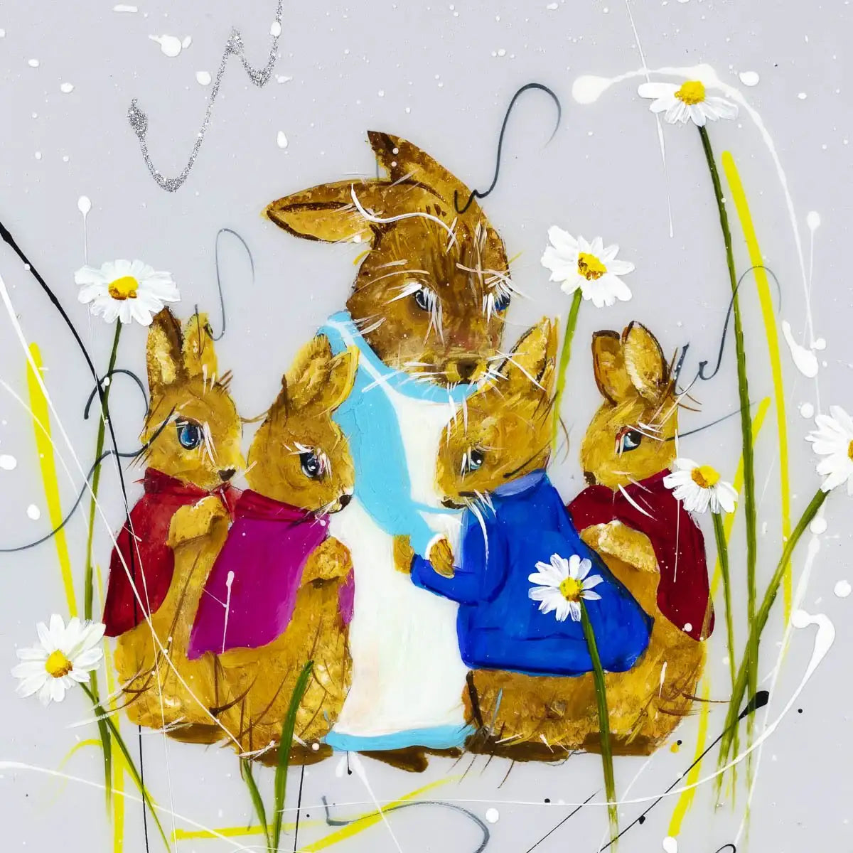 Flopsy, Mopsy, Cottontail & Peter - Original SOLD by artist Rozanne Bell - Wyecliffe Galleries