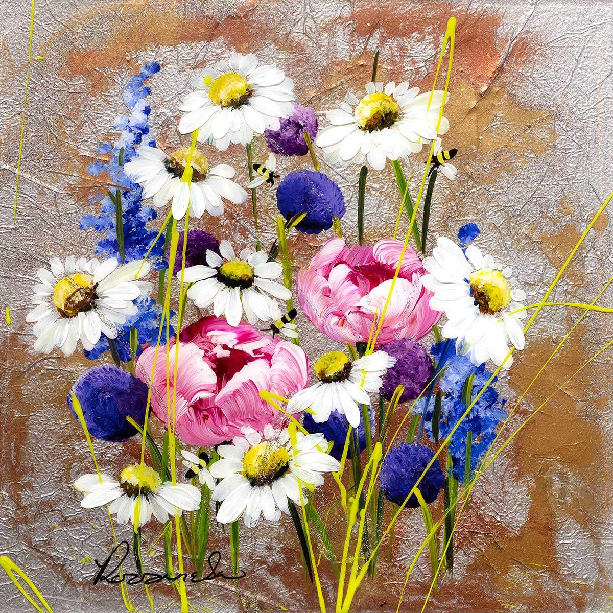Flowers and Daisies - Original - SOLD by artist Rozanne Bell - Wyecliffe Galleries