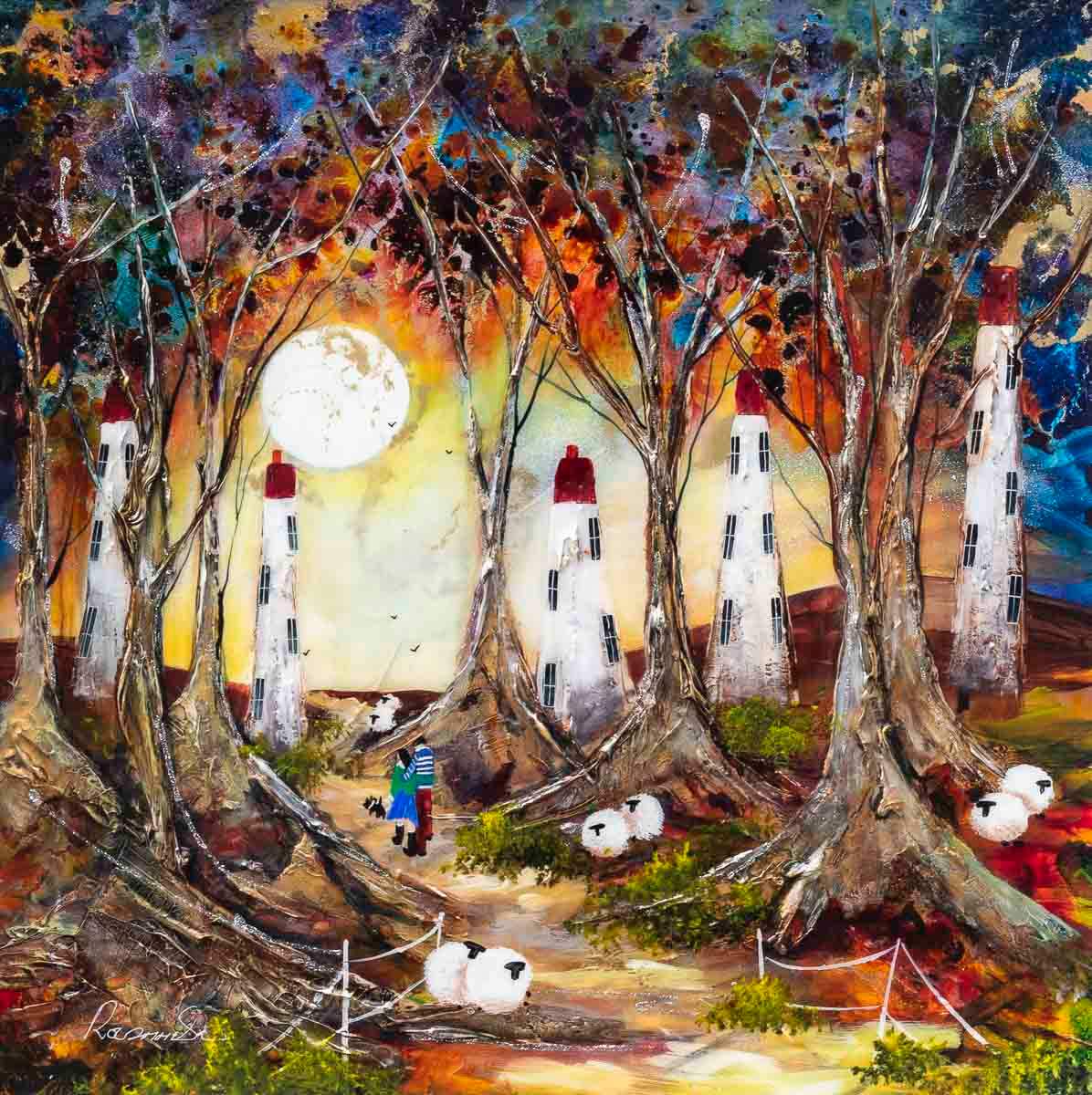 Following the Moon - Original - SOLD by artist Rozanne Bell - Wyecliffe Galleries