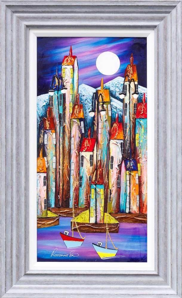 Harbour Bathed In Moonlight - Original - SOLD by artist Rozanne Bell - Wyecliffe Galleries