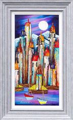 Harbour Bathed In Moonlight - Original - SOLD by artist Rozanne Bell - Wyecliffe Galleries