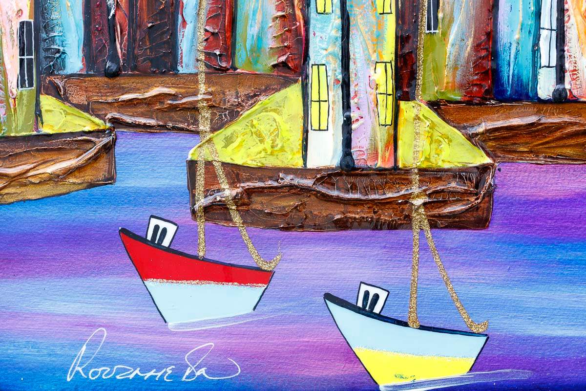 Harbour Bathed In Moonlight - Original - SOLD by artist Rozanne Bell - Wyecliffe Galleries