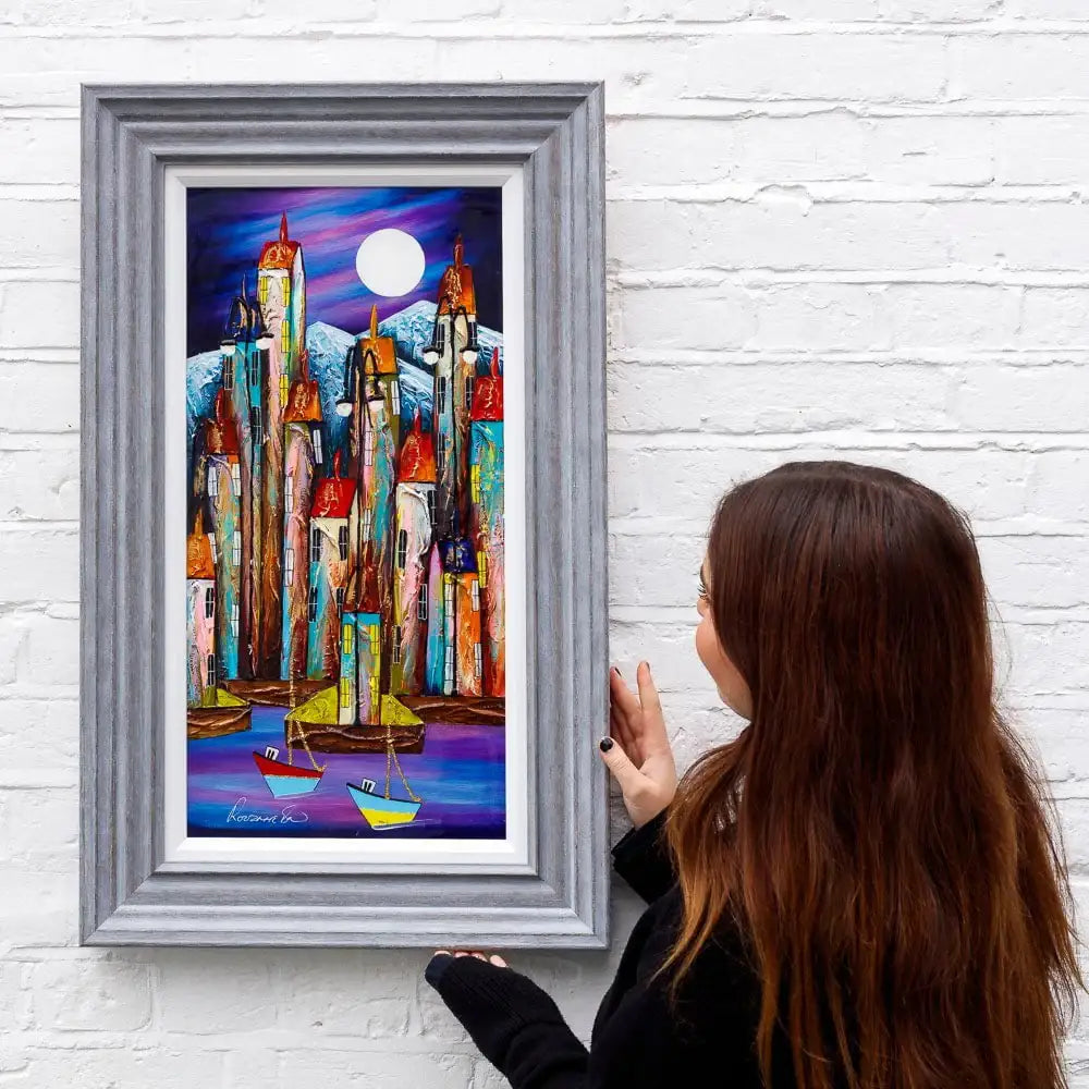 Harbour Bathed In Moonlight - Original - SOLD by artist Rozanne Bell - Wyecliffe Galleries