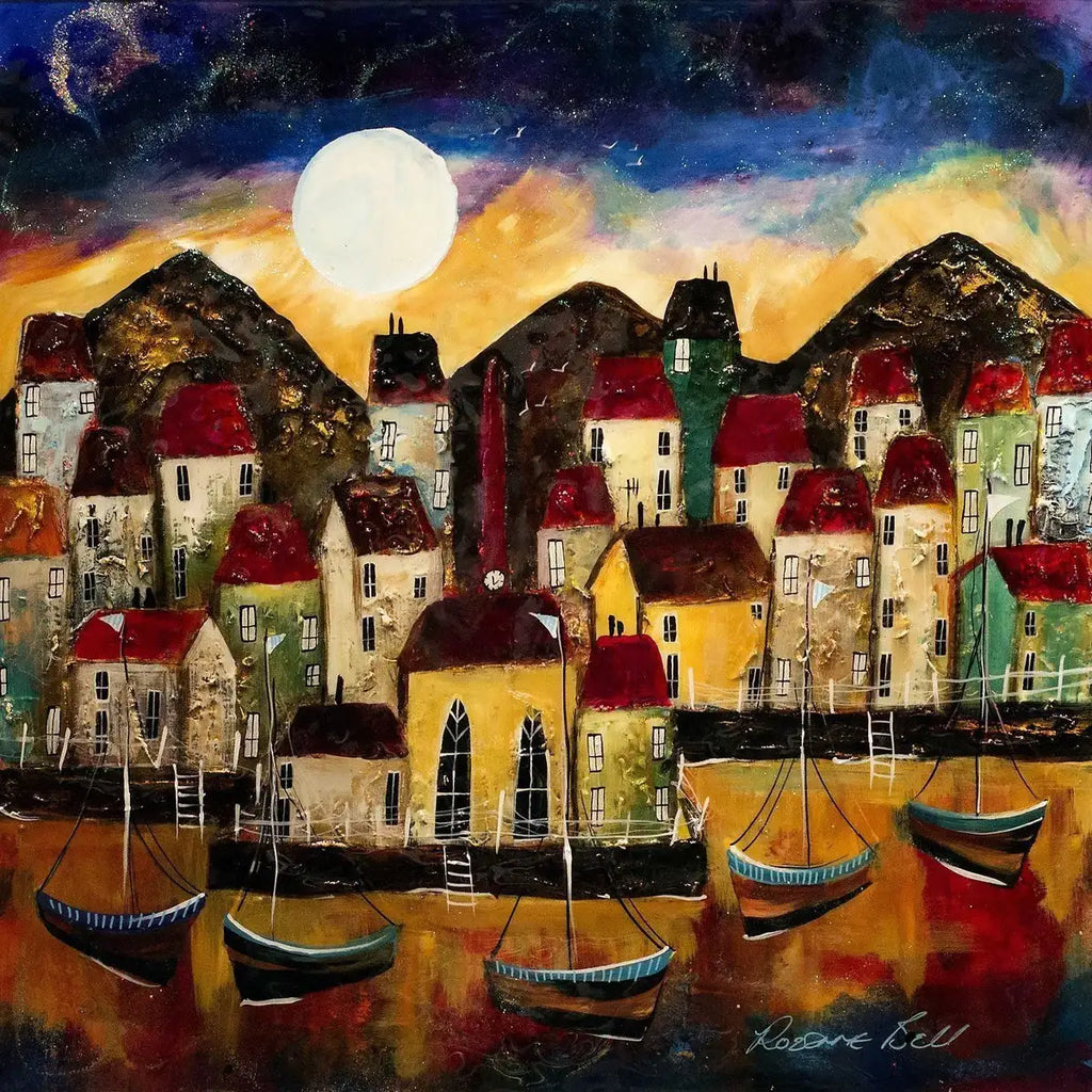 Harbour Moon - SOLD by artist Rozanne Bell - Wyecliffe Galleries