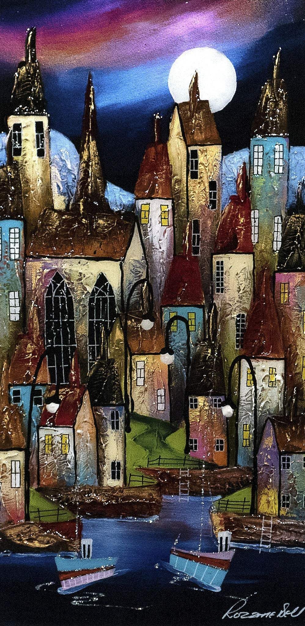 Harbour Reflections I - SOLD by artist Rozanne Bell - Wyecliffe Galleries