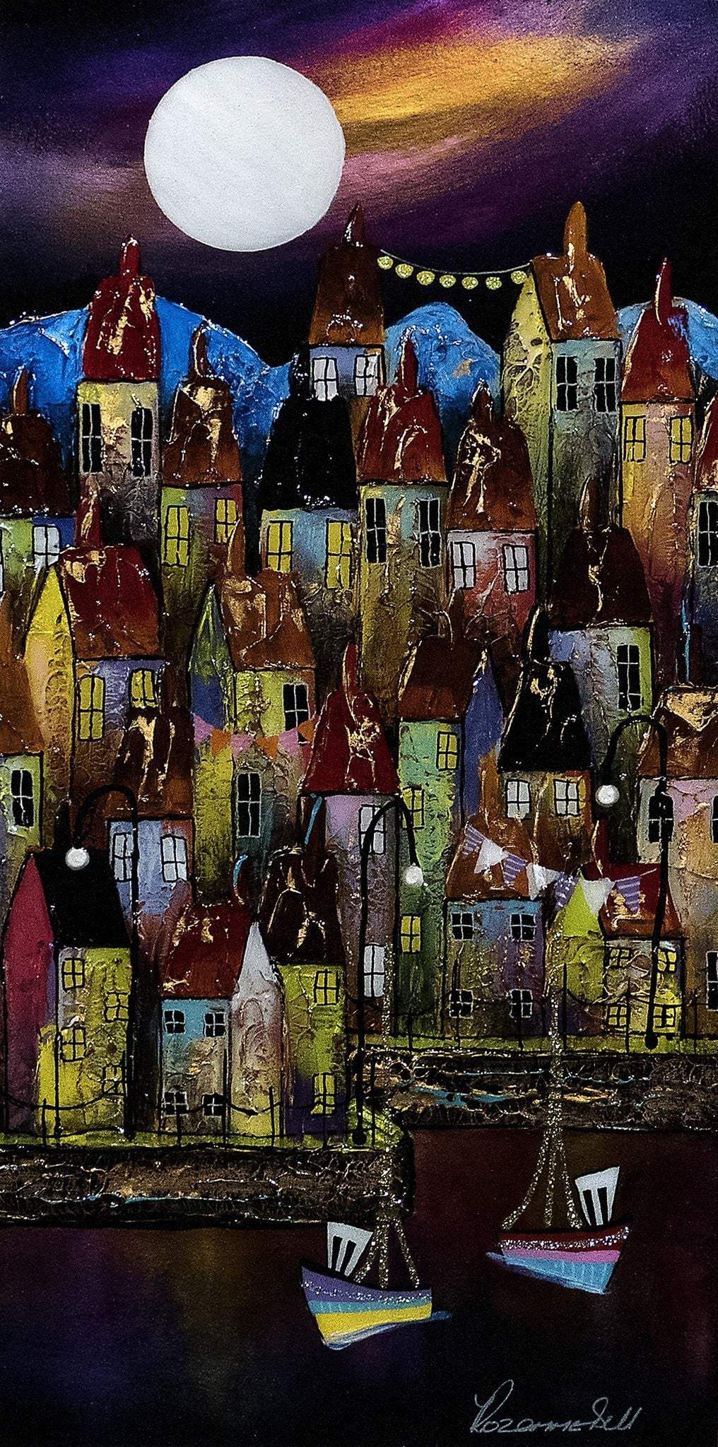 Harbour Reflections II -SOLD by artist Rozanne Bell - Wyecliffe Galleries