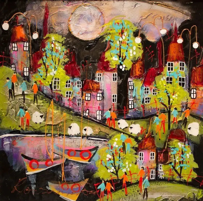 Herding Sheep II - SOLD by artist Rozanne Bell - Wyecliffe Galleries