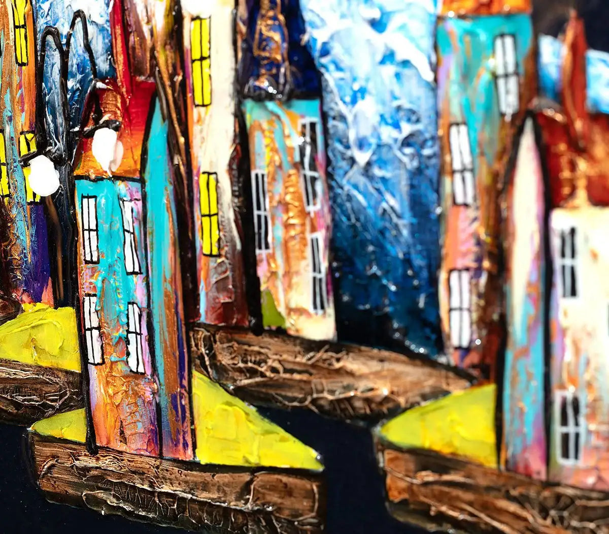 Houses at Dark - SOLD by artist Rozanne Bell - Wyecliffe Galleries