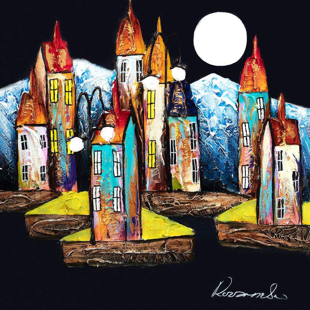 Houses at Dark - SOLD by artist Rozanne Bell - Wyecliffe Galleries