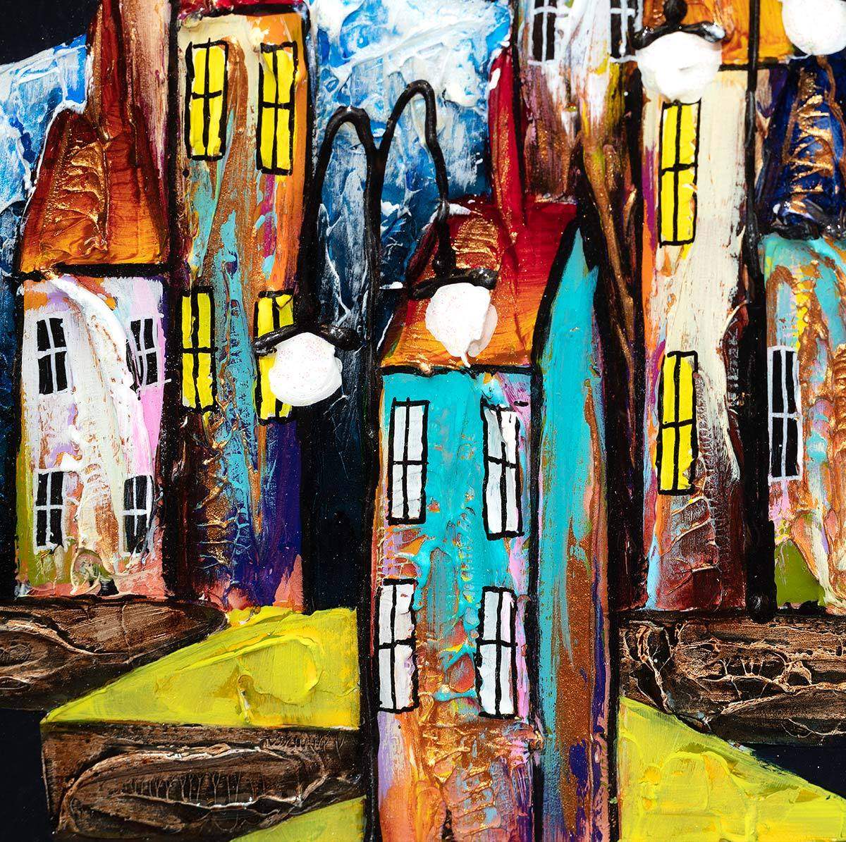 Houses at Dark - SOLD by artist Rozanne Bell - Wyecliffe Galleries