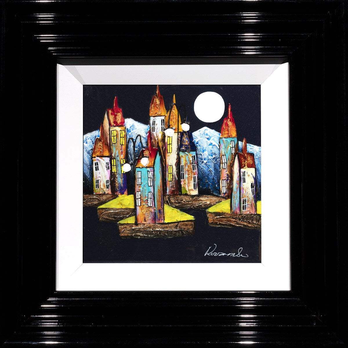 Houses at Dark - SOLD by artist Rozanne Bell - Wyecliffe Galleries