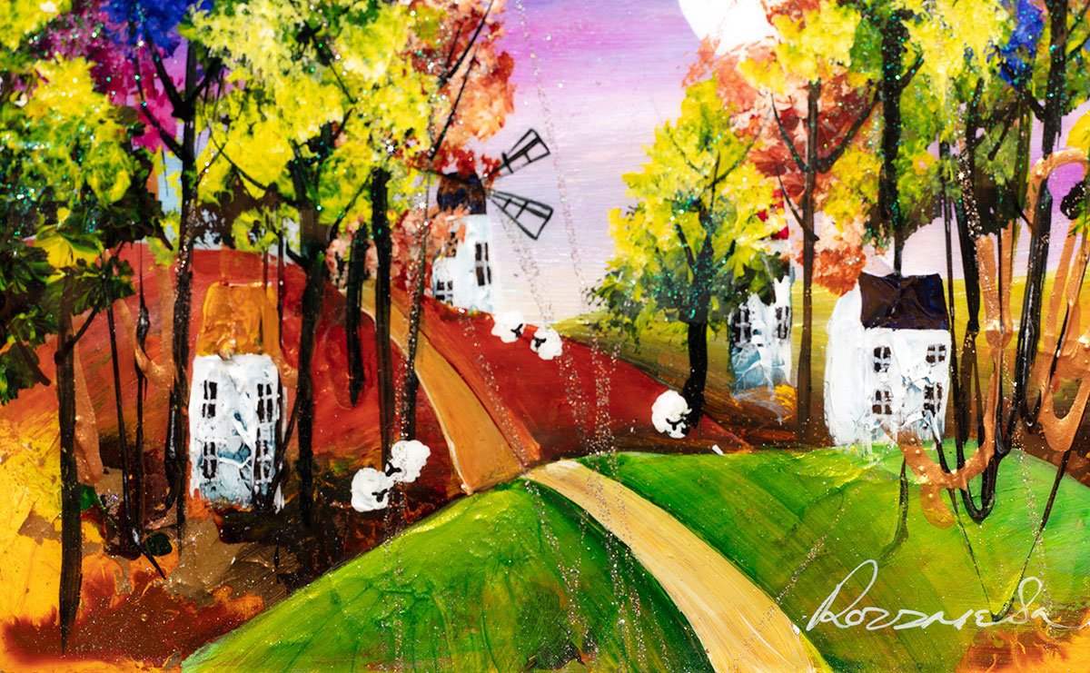 Houses on the Hill - Original - SOLD by artist Rozanne Bell - Wyecliffe Galleries