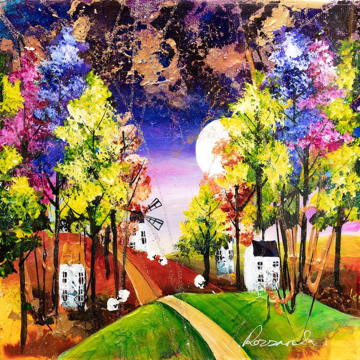 Houses on the Hill - Original - SOLD by artist Rozanne Bell - Wyecliffe Galleries