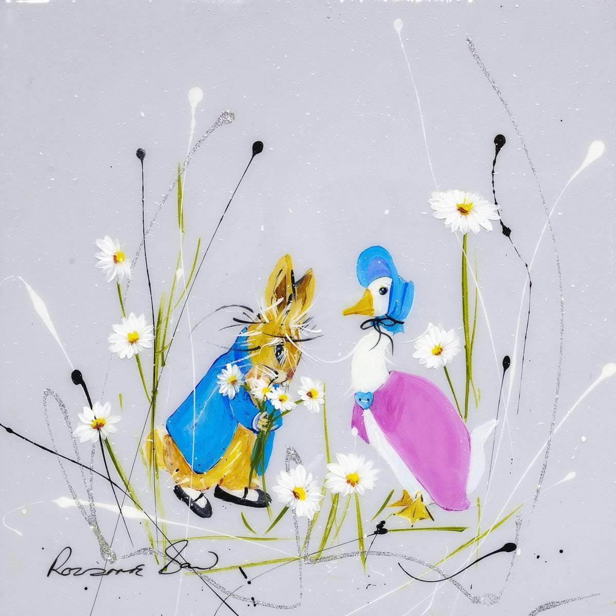 Jemima Puddle Duck & Peter Rabbit - Original - SOLD by artist Rozanne Bell - Wyecliffe Galleries