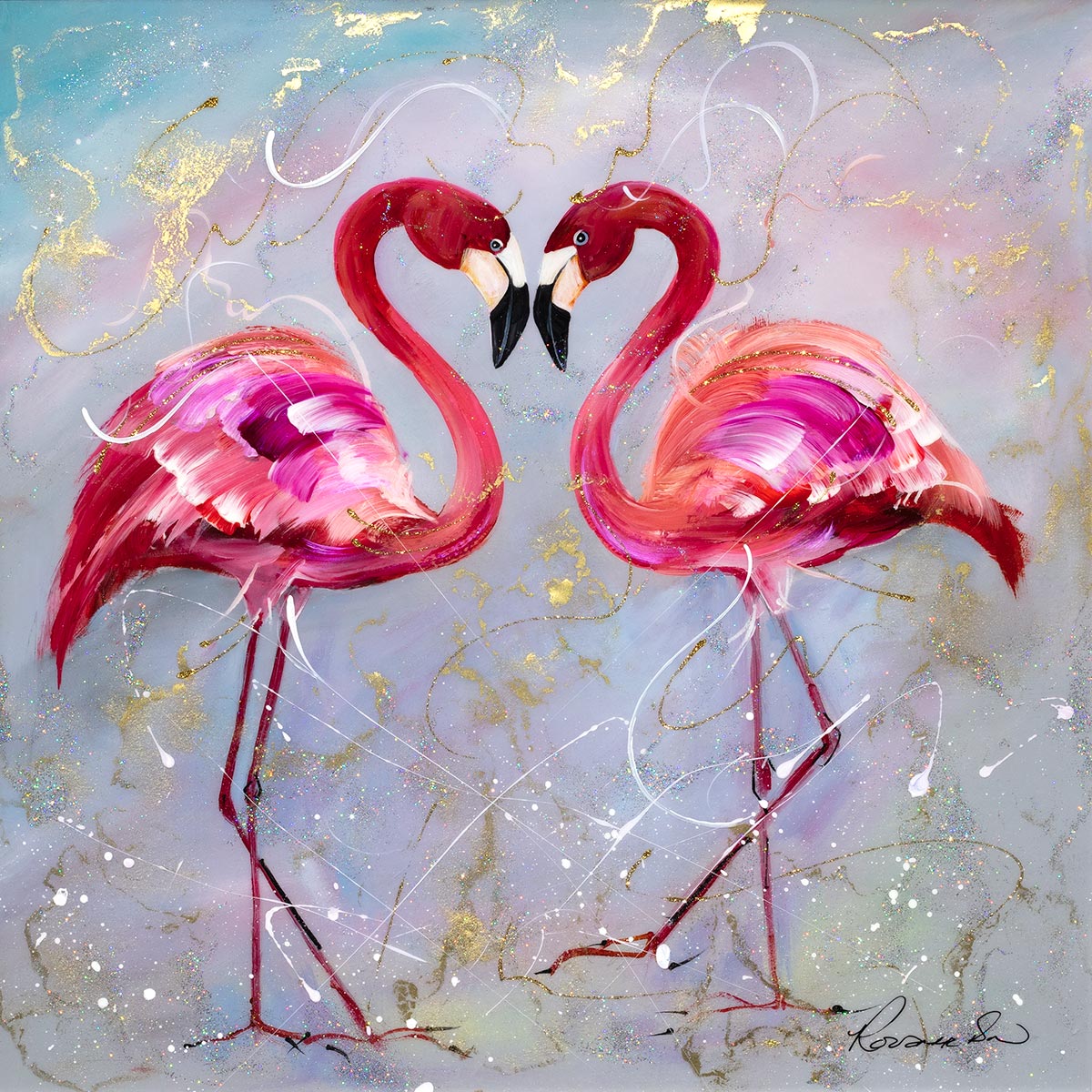 Let's Flamingle - Original Rozanne Bell Framed