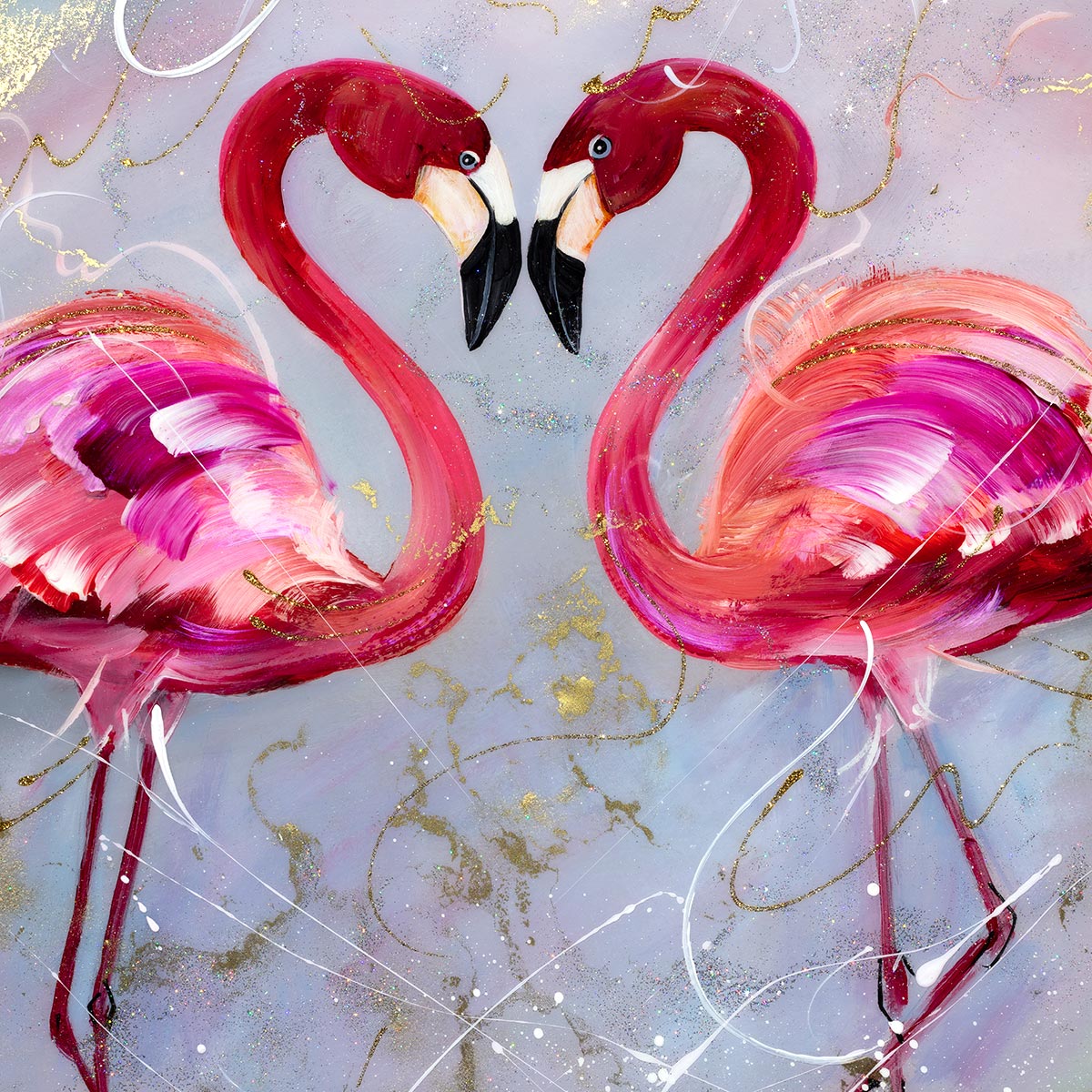 Let&#39;s Flamingle - Original Rozanne Bell Framed
