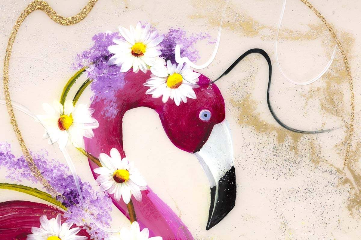 Let's Flamingo - Original - SOLD by artist Rozanne Bell - Wyecliffe Galleries