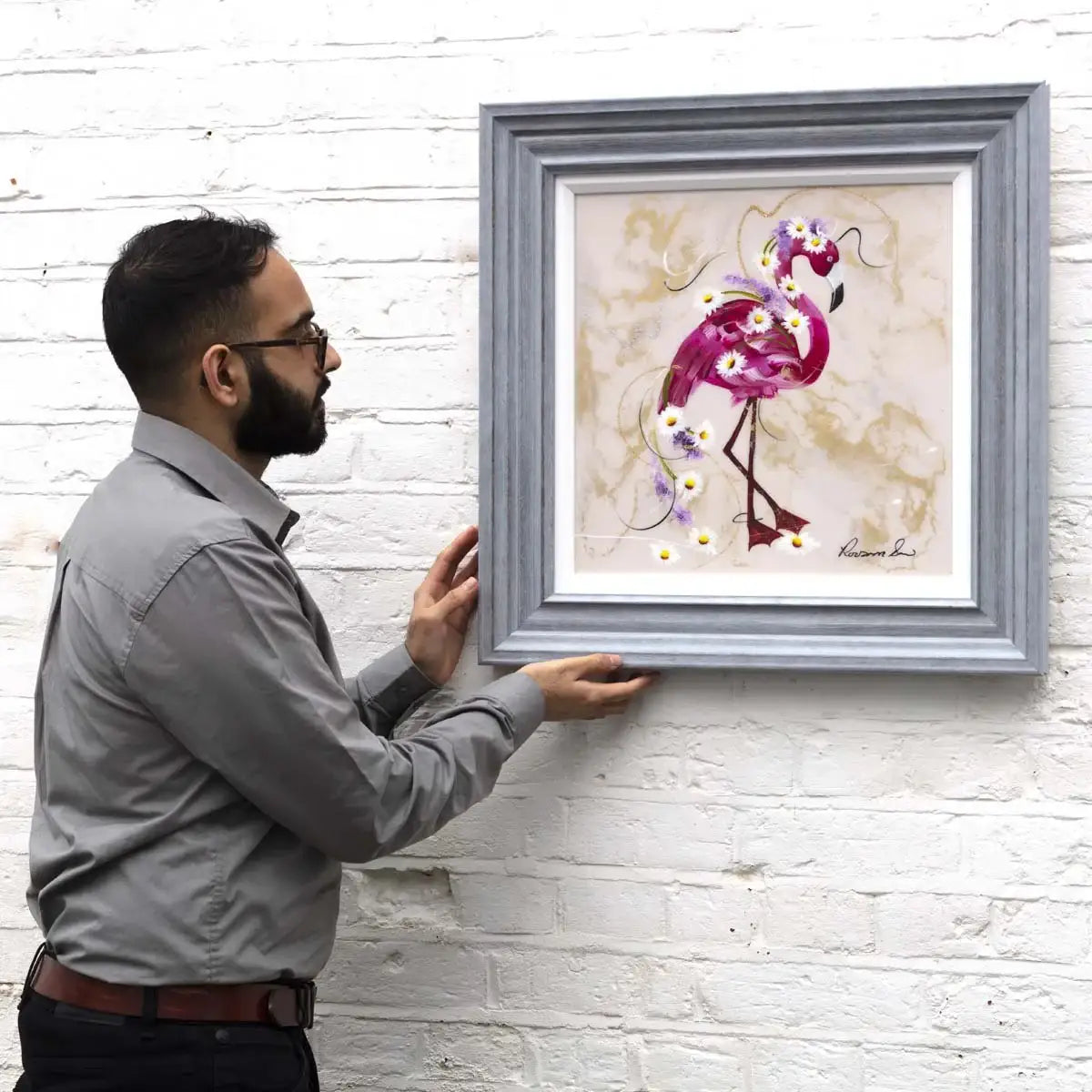 Let's Flamingo - Original - SOLD by artist Rozanne Bell - Wyecliffe Galleries