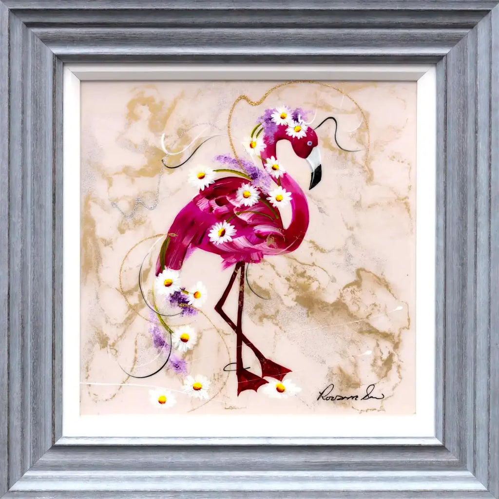 Let's Flamingo - Original - SOLD by artist Rozanne Bell - Wyecliffe Galleries