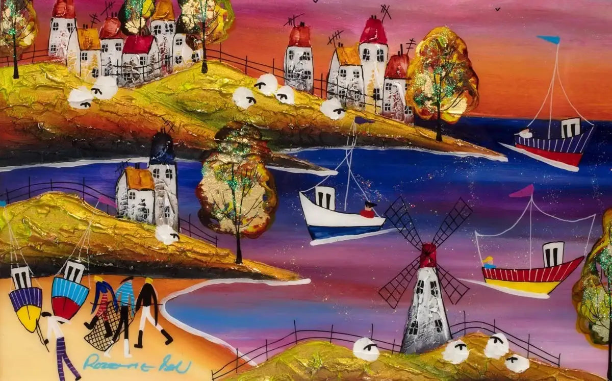 Little Fishing Village - Original - SOLD by artist Rozanne Bell - Wyecliffe Galleries
