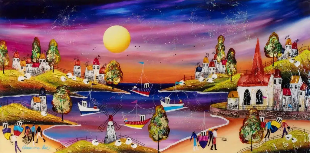 Little Fishing Village - Original - SOLD by artist Rozanne Bell - Wyecliffe Galleries