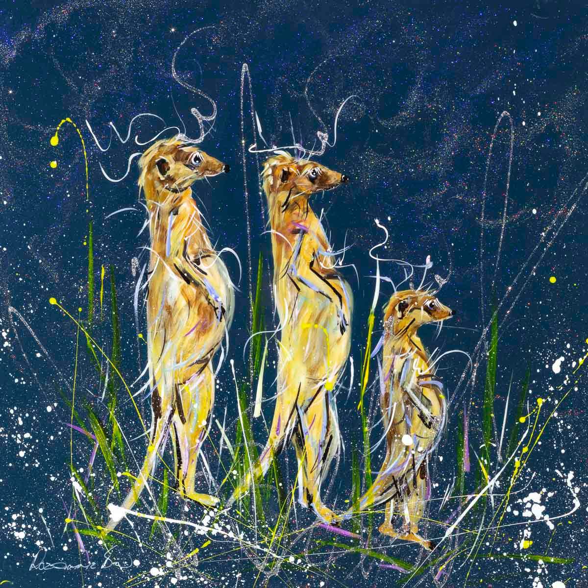 Mischievous Meerkats - Original - SOLD by artist Rozanne Bell - Wyecliffe Galleries
