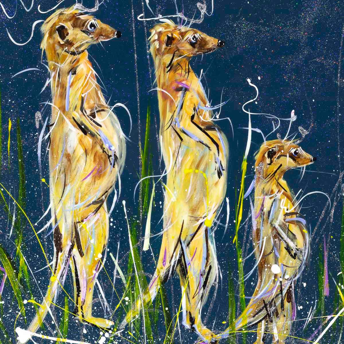 Mischievous Meerkats - Original - SOLD by artist Rozanne Bell - Wyecliffe Galleries