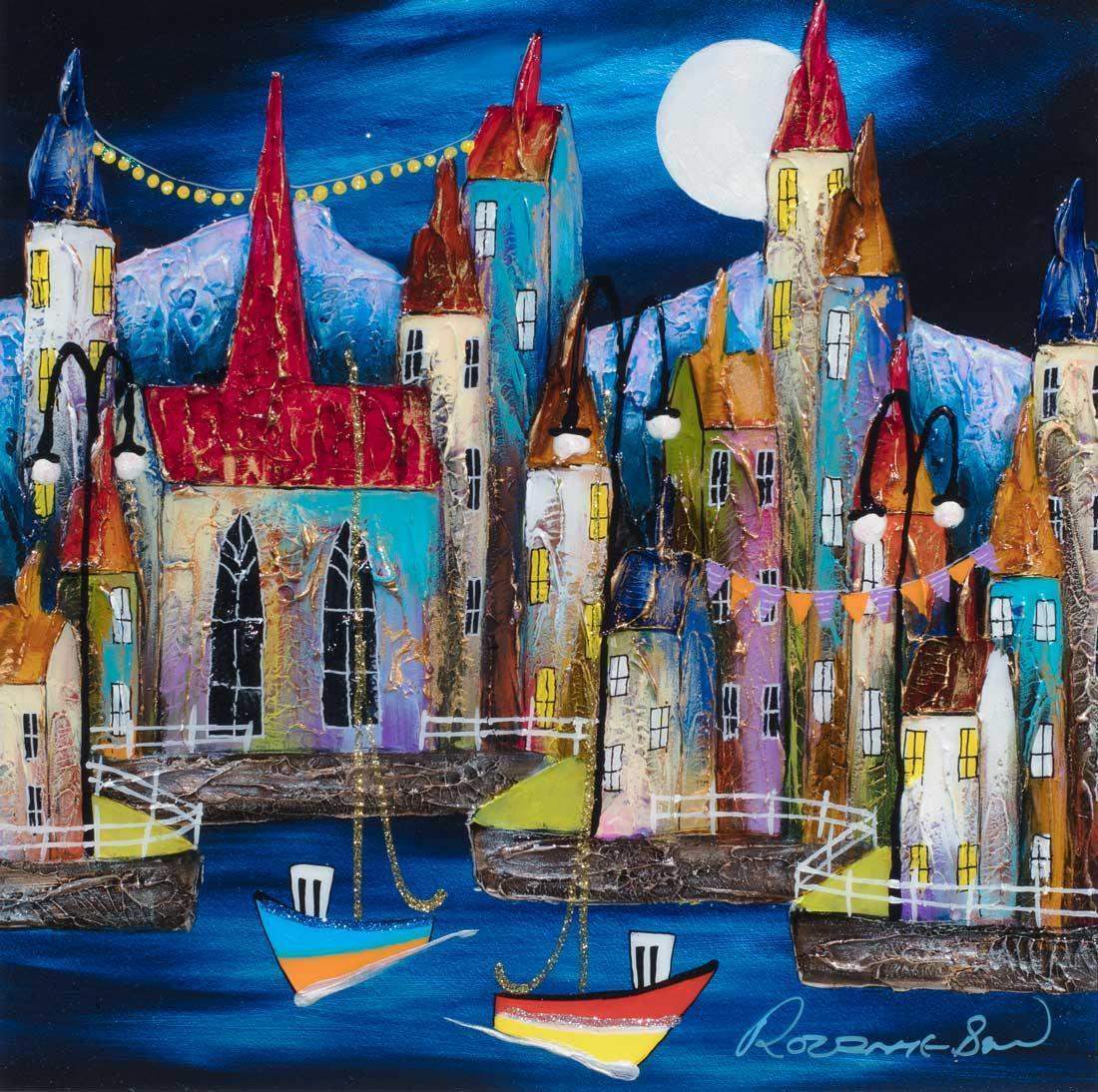 Moon Harbour - SOLD by artist Rozanne Bell - Wyecliffe Galleries