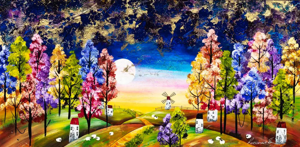 Moon Village - Original - SOLD by artist Rozanne Bell - Wyecliffe Galleries