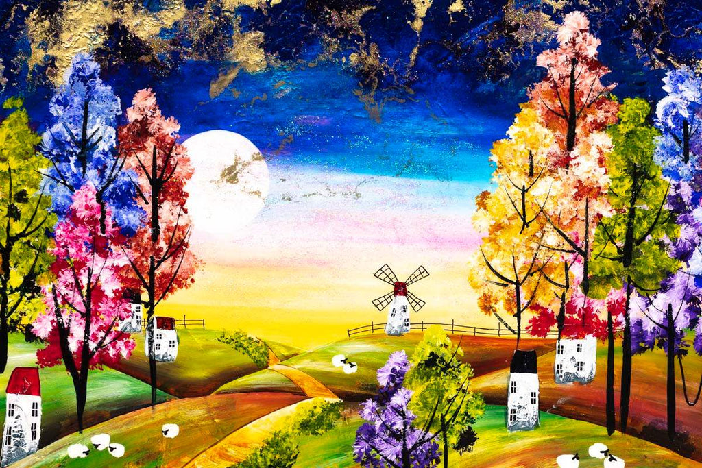 Moon Village - Original - SOLD by artist Rozanne Bell - Wyecliffe Galleries