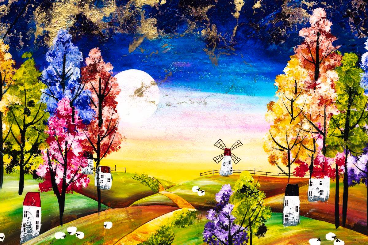 Moon Village - Original - SOLD by artist Rozanne Bell - Wyecliffe Galleries