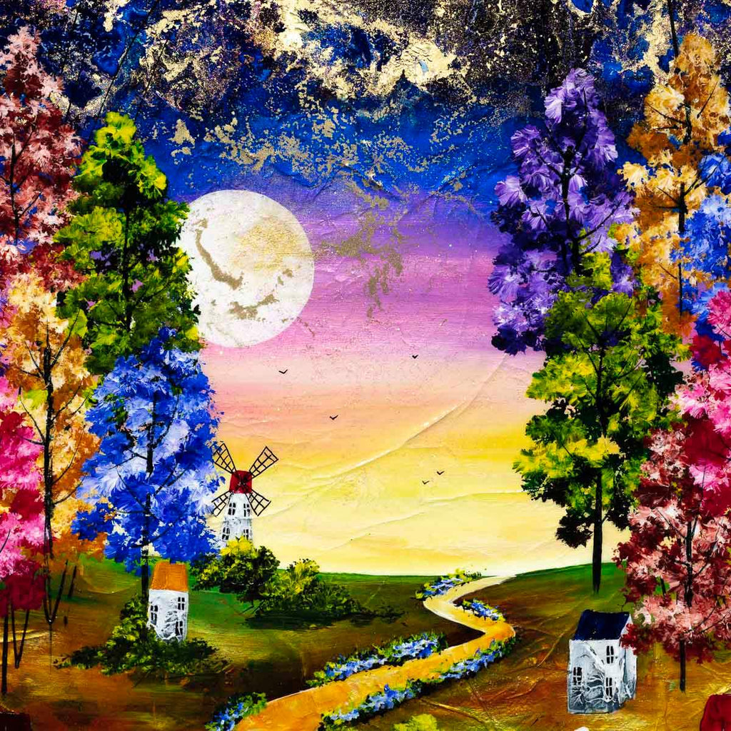 Moonbeam Village - Original - SOLD by artist Rozanne Bell - Wyecliffe Galleries