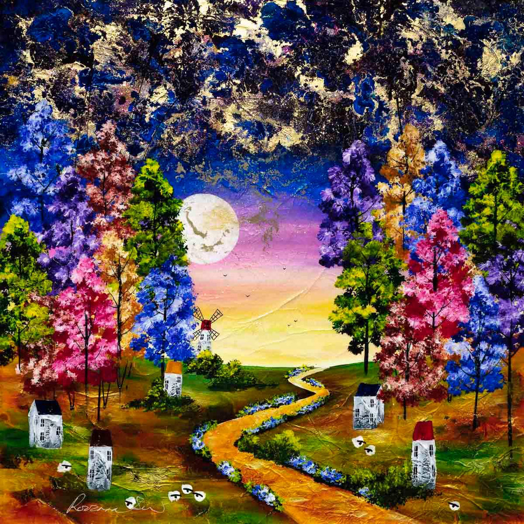 Moonbeam Village - Original - SOLD by artist Rozanne Bell - Wyecliffe Galleries