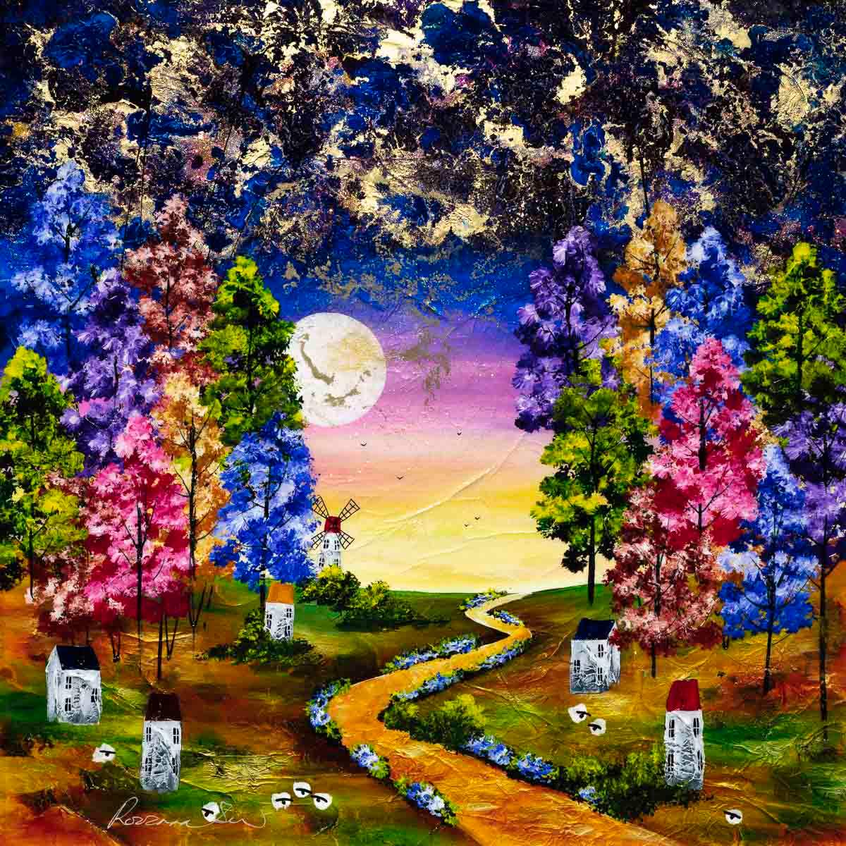 Moonbeam Village - Original - SOLD by artist Rozanne Bell - Wyecliffe Galleries