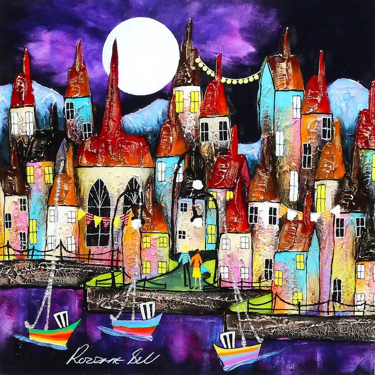 Moonlight Sailing - SOLD by artist Rozanne Bell - Wyecliffe Galleries