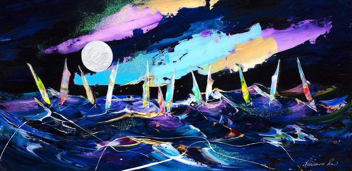 Moonlight Waves - Original - SOLD by artist Rozanne Bell - Wyecliffe Galleries